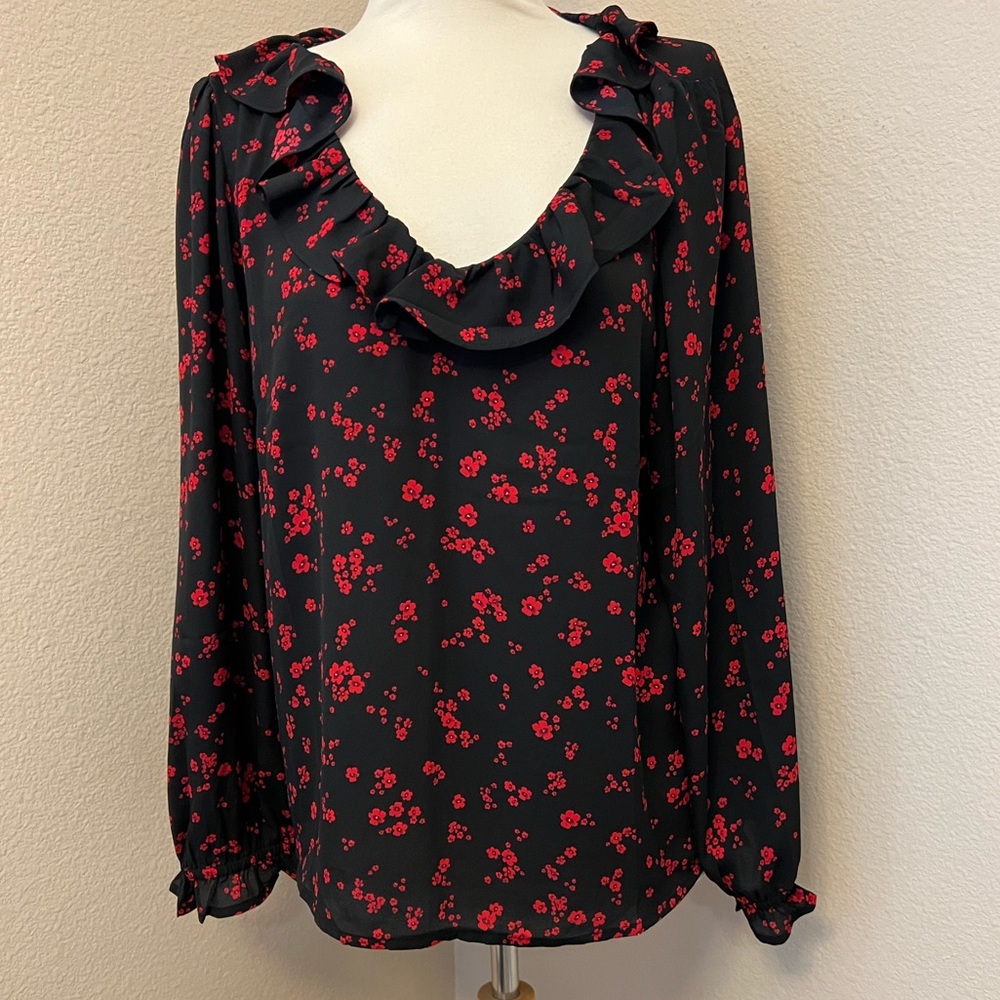 J Crew Ruffle V-Neck Floral Blouse